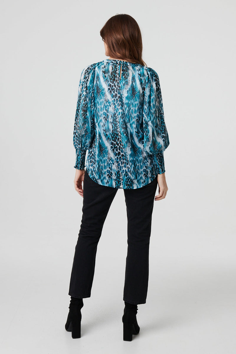 Animal Print Semi Sheer Blouse Top