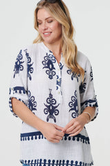 Ikat Print V-Neck 3/4 Sleeve Blouse