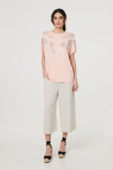 Sparkly Feather Print Relaxed T-Shirt