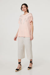 Sparkly Feather Print Relaxed T-Shirt