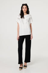 Sparkly Feather Print Relaxed T-Shirt