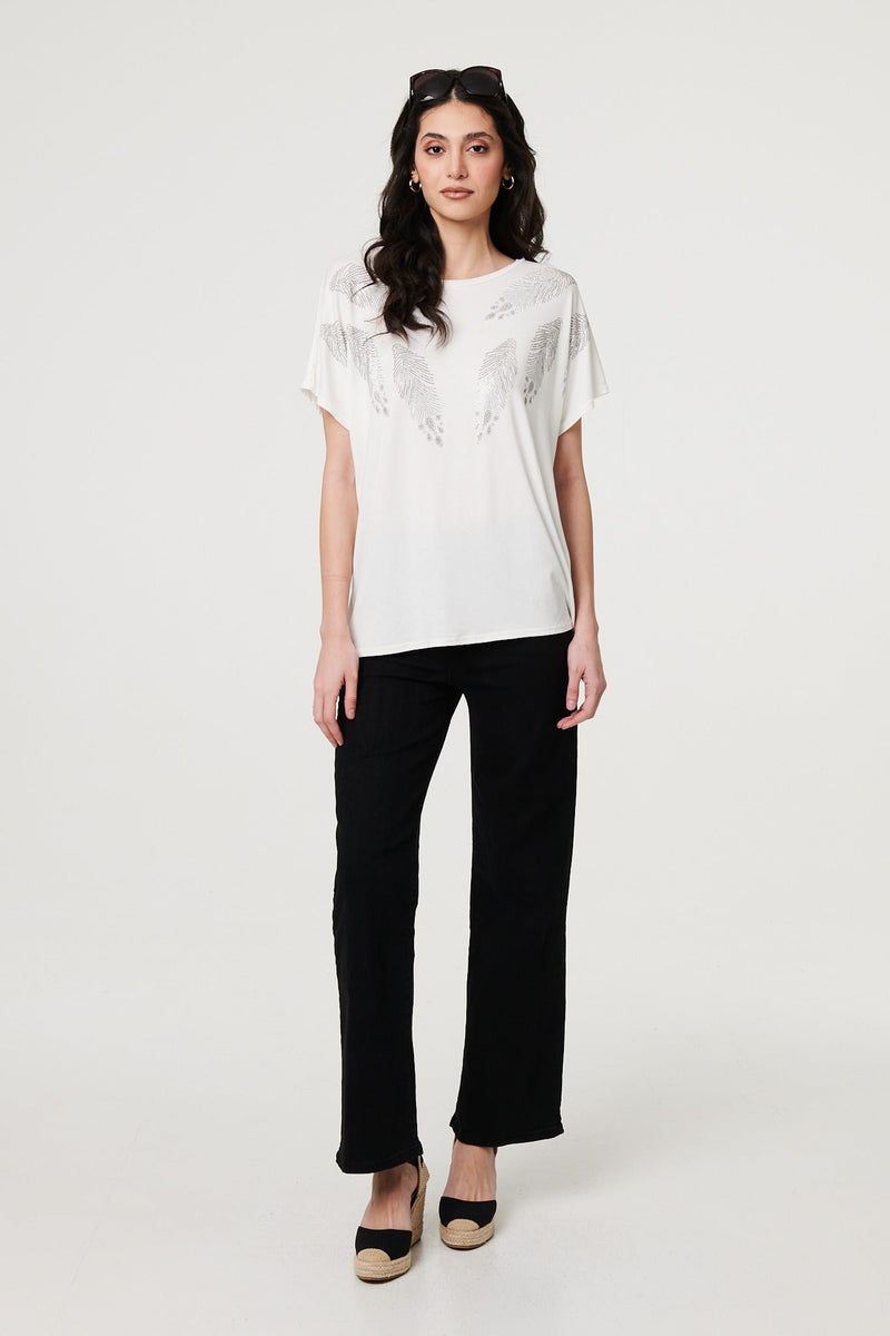 Sparkly Feather Print Relaxed T-Shirt