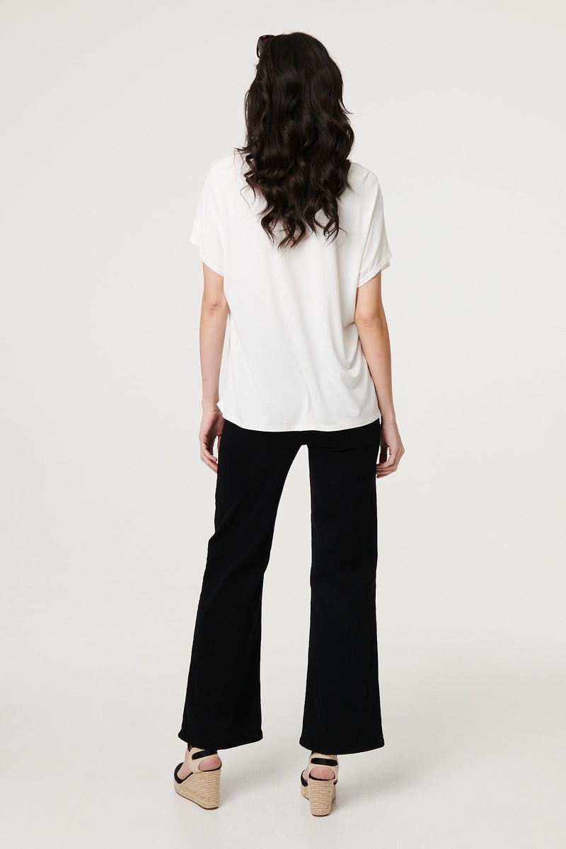 Sparkly Feather Print Relaxed T-Shirt