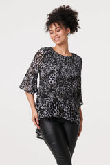 Animal Print Sheer Pleated Blouse