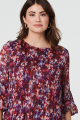 Printed Pleated 3/4 Sleeve Blouse