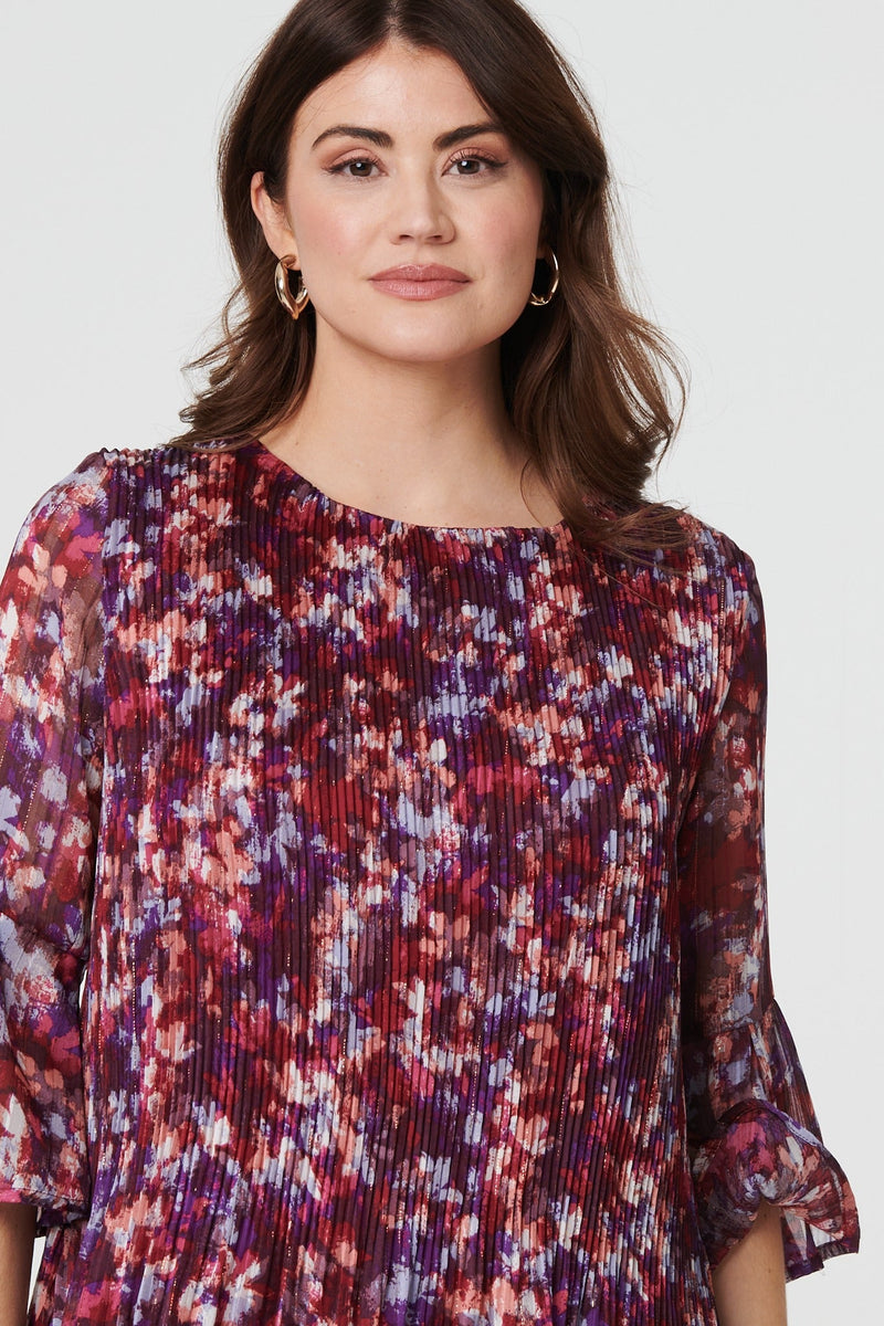 Printed Pleated 3/4 Sleeve Blouse