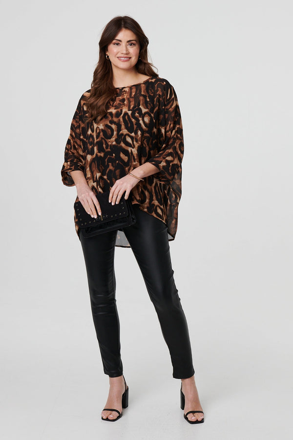 Animal Print 3/4 Sleeve Blouse Top