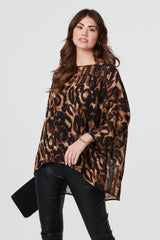 Animal Print 3/4 Sleeve Blouse Top
