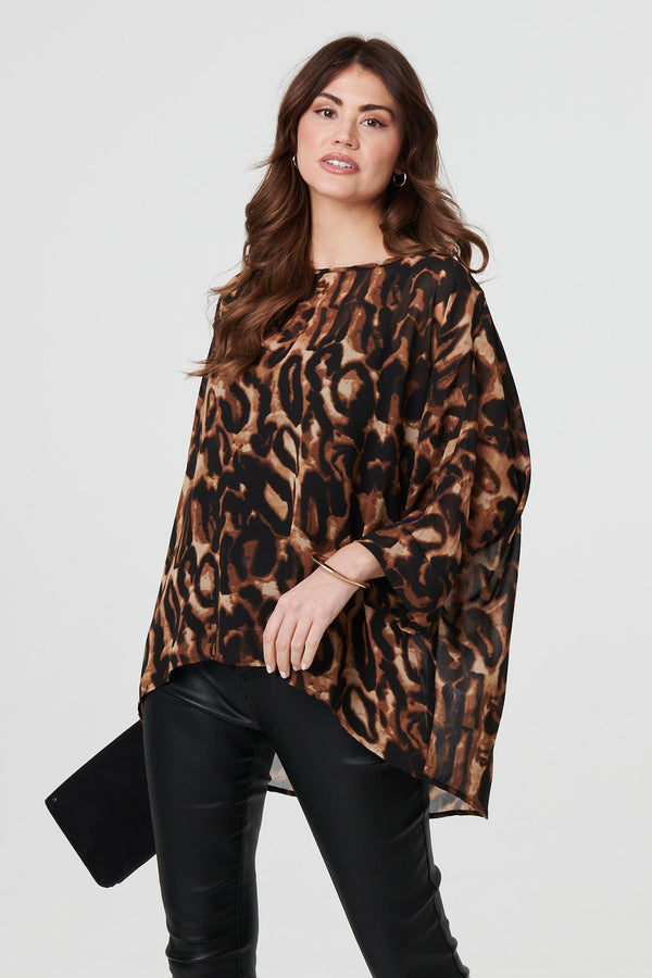 Animal Print 3/4 Sleeve Blouse Top