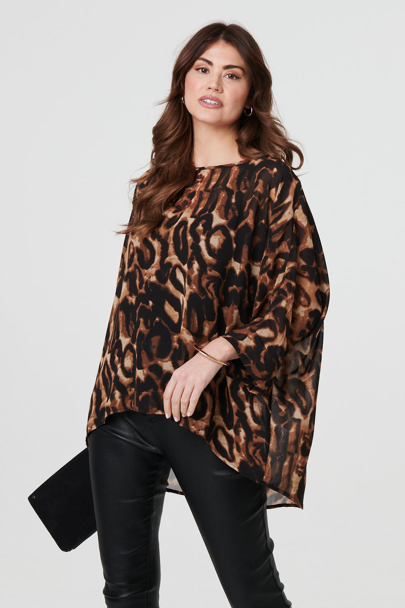 Animal Print 3/4 Sleeve Blouse Top