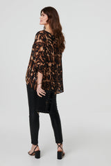 Animal Print 3/4 Sleeve Blouse Top