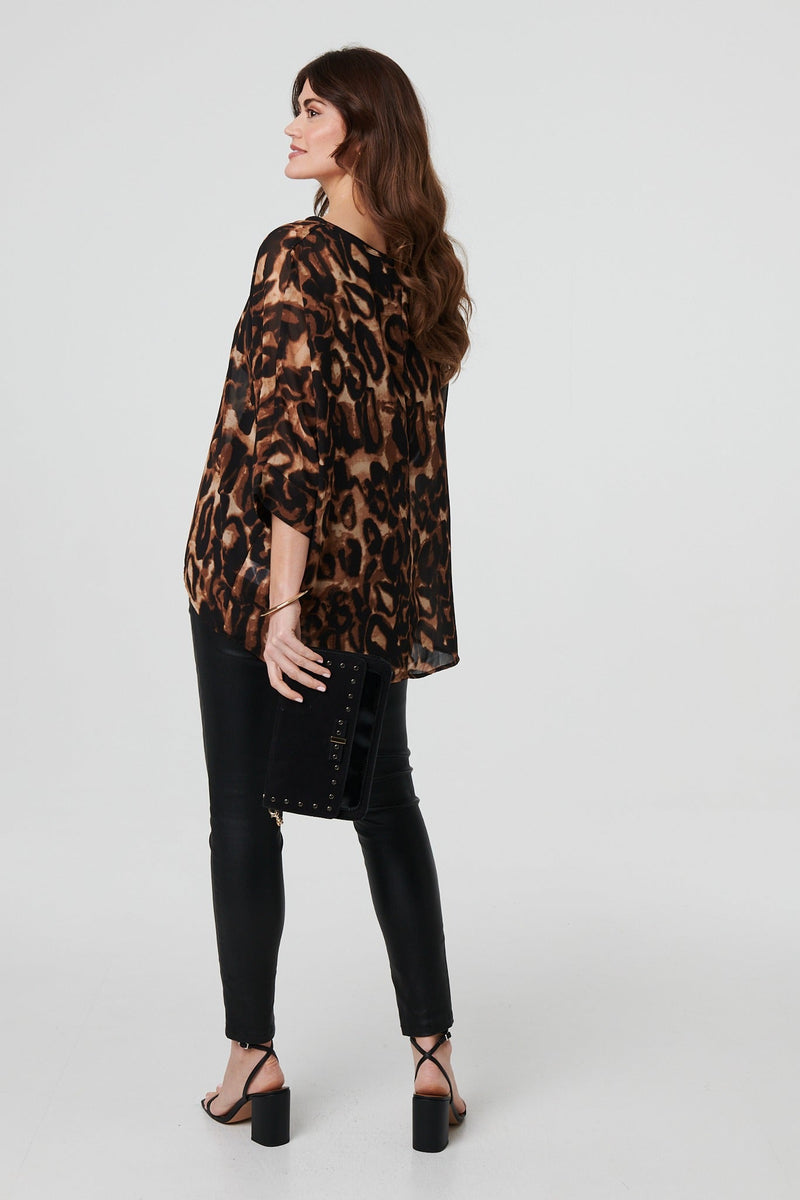 Animal Print 3/4 Sleeve Blouse Top