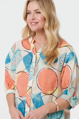 Printed 3/4 Sleeve Button-Back Blouse