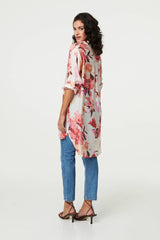 Floral Long Sleeve Longline Shirt Dress