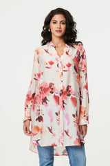 Floral Long Sleeve Longline Shirt Dress