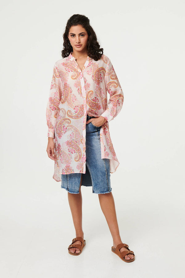 Paisley Long Sleeve Sheer Longline Shirt