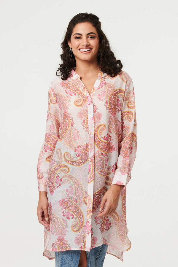 Paisley Long Sleeve Sheer Longline Shirt