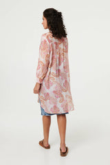 Paisley Long Sleeve Sheer Longline Shirt