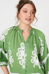 Ikat Print 3/4 Sleeve Relaxed Blouse