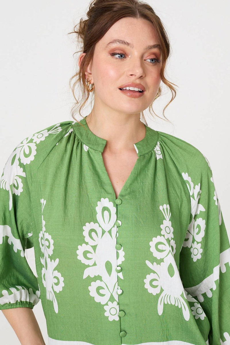 Ikat Print 3/4 Sleeve Relaxed Blouse