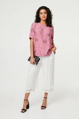 Floral Short Puff Sleeve Blouse Top