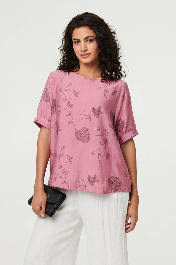 Floral Short Puff Sleeve Blouse Top