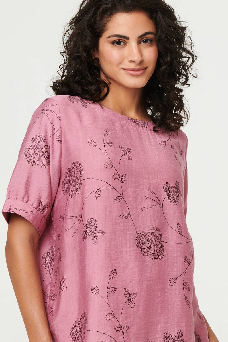 Floral Short Puff Sleeve Blouse Top