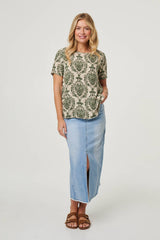 Baroque Print Short Sleeve Relaxed Top
