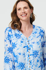 Floral Button Front Curve Hem Tunic