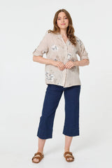 Floral 3/4 Turn-Up Sleeve Blouse