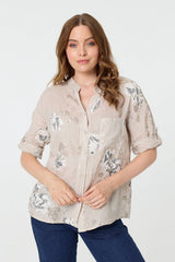 Floral 3/4 Turn-Up Sleeve Blouse
