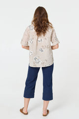 Floral 3/4 Turn-Up Sleeve Blouse