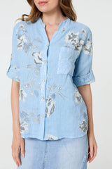 Floral 3/4 Turn-Up Sleeve Blouse