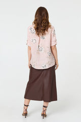Floral 3/4 Turn-Up Sleeve Blouse