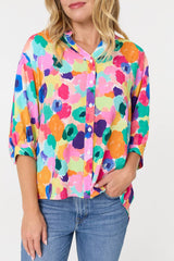 Abstract 3/4 Sleeve Curve Hem Blouse