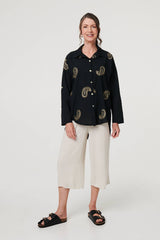 Embroidered 3/4 Turn-Up Sleeve Shirt