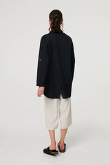 Embroidered 3/4 Turn-Up Sleeve Shirt
