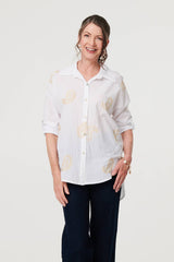 Embroidered 3/4 Turn-Up Sleeve Shirt