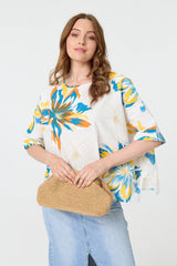 Floral 3/4 Sleeve Relaxed Boxy Blouse