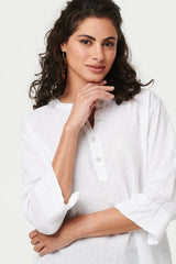 Relaxed 3/4 Sleeve Button Neck Blouse