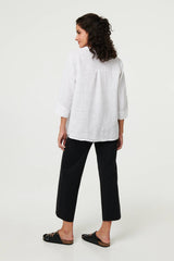 Relaxed 3/4 Sleeve Button Neck Blouse