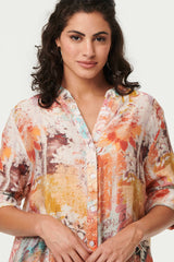 Abstract Long Sleeve Short Shirt Dress