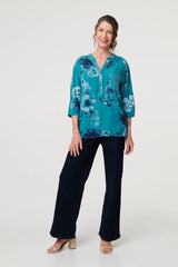 Floral Sequin Detail 3/4 Sleeve Blouse