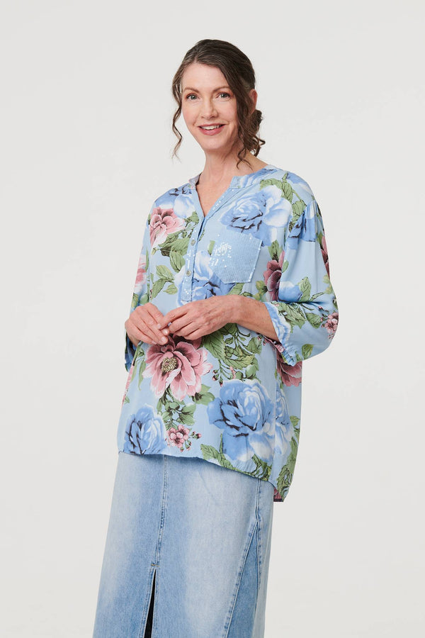 Floral Sequin Embellished Relaxed Blouse