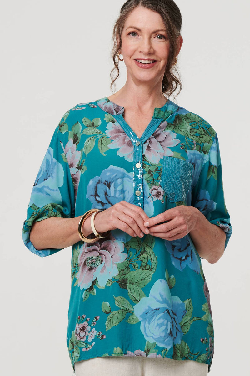 Floral Sequin Embellished Relaxed Blouse