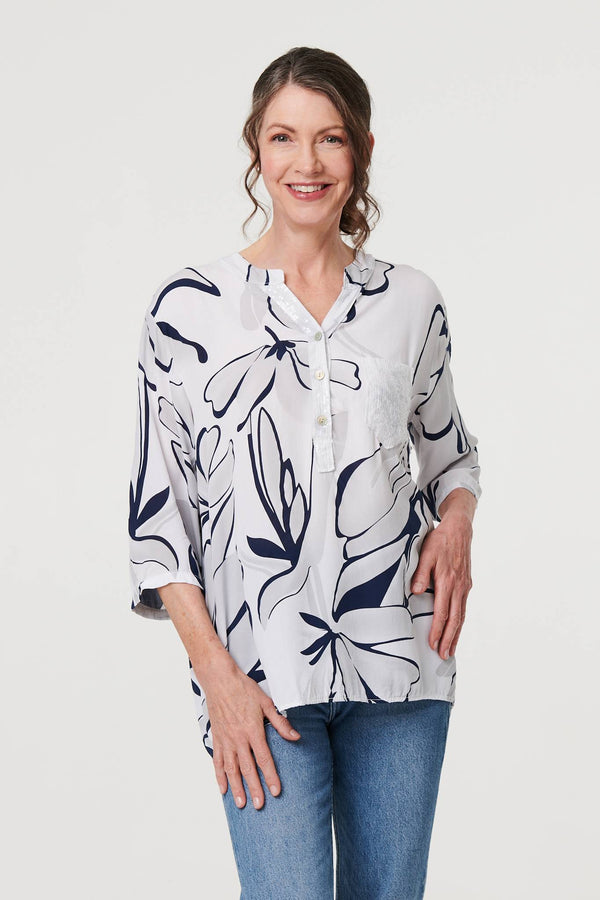 Floral Sequin Detail Relaxed Blouse