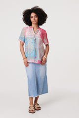 Patchwork Print Short Sleeve Blouse