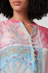 Patchwork Print Short Sleeve Blouse