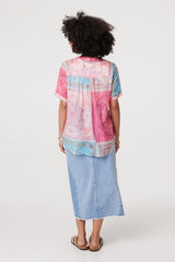 Patchwork Print Short Sleeve Blouse