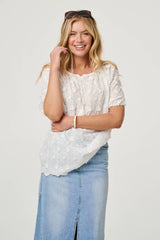 Floral Embroidered Bardot Neck Top